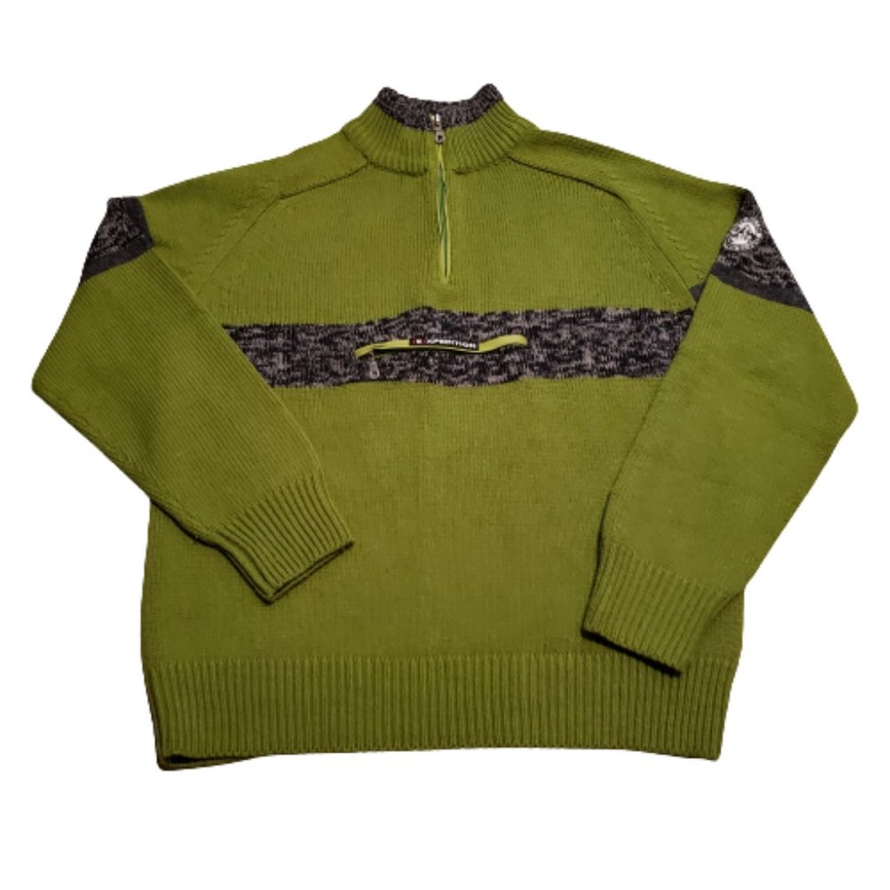 bernardi Collection 1/4 Zip Sweater Men's Large L Green Preppy Golf Fall Hiking